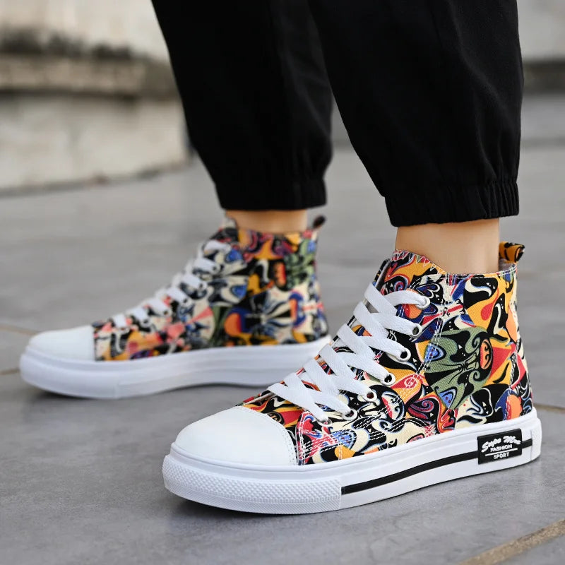 Harajuku Graffiti Print Canvas Sneakers