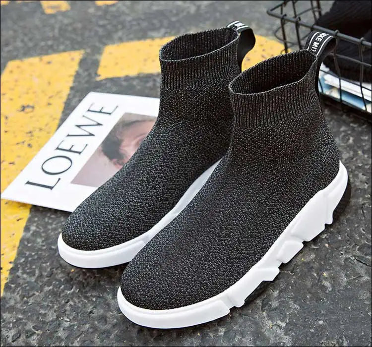 Black Elastic Kint Sock Shoes