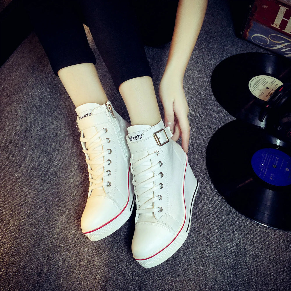 High Heel Top Canvas Sneakers