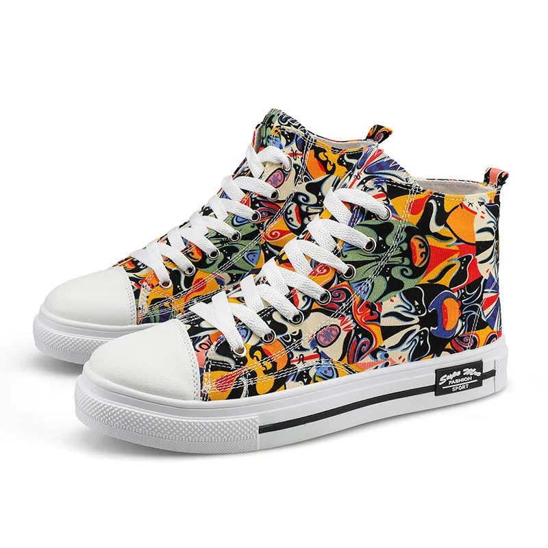 Harajuku Graffiti Print Canvas Sneakers