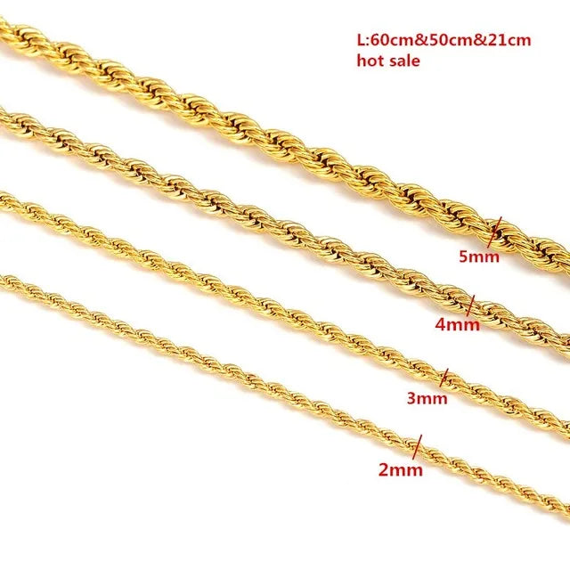 24k Gold Twisted Gold Rope Chain