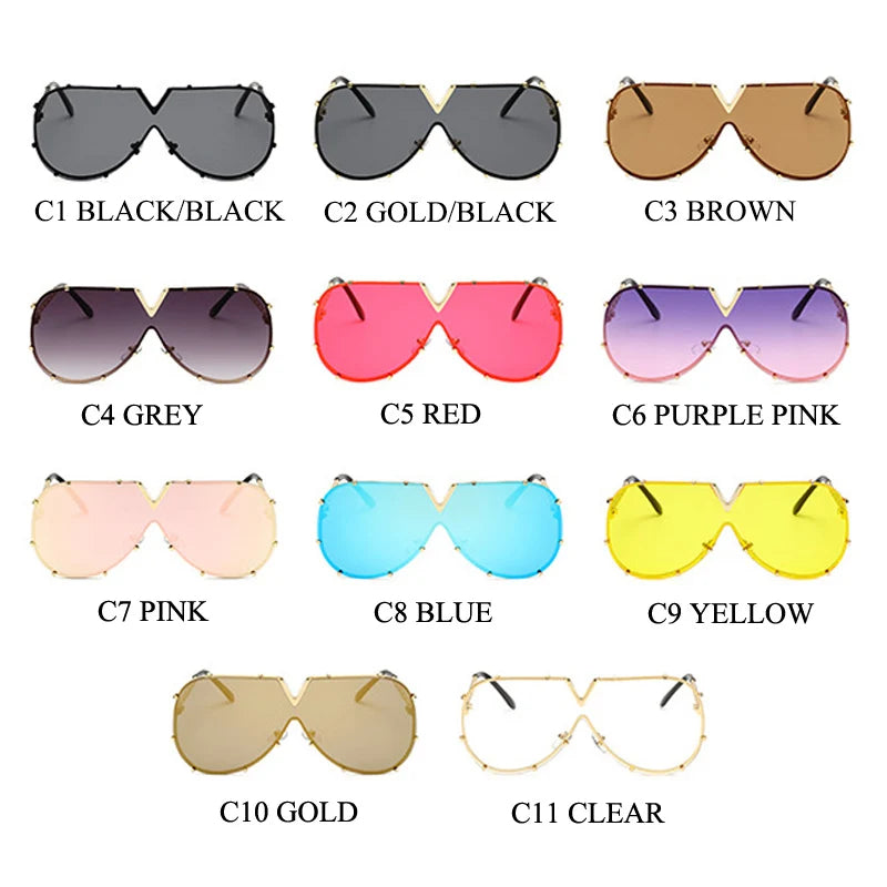 Oversized Rimless Sunglasses with Mirror Lens