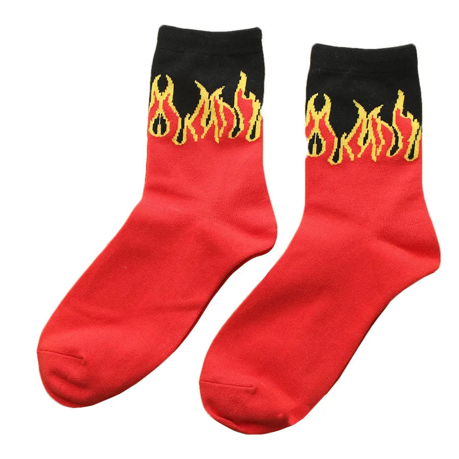 Red Flame Pattern Cotton Socks