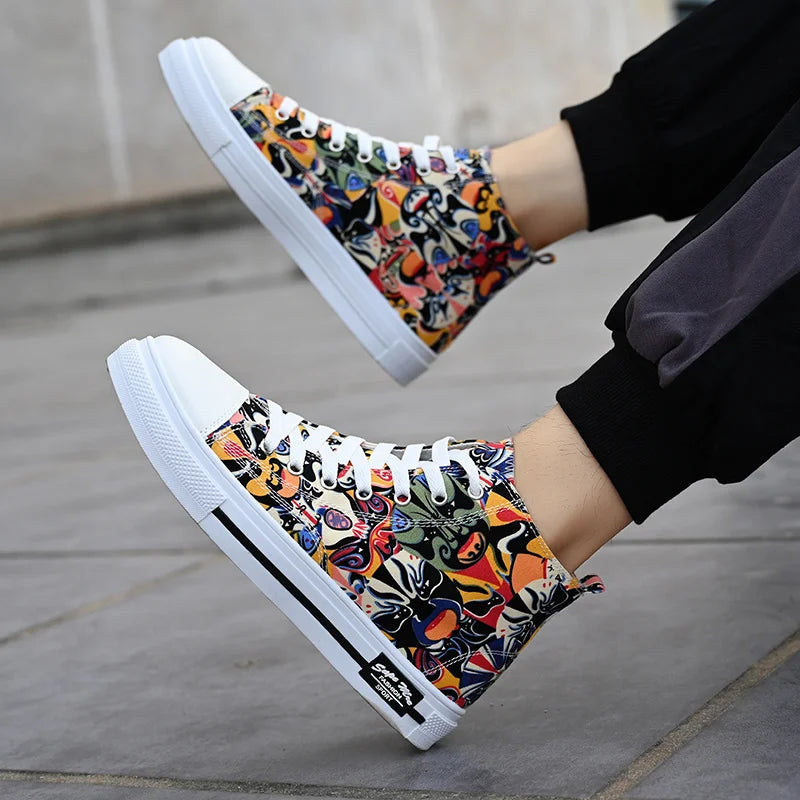 Harajuku Graffiti Print Canvas Sneakers