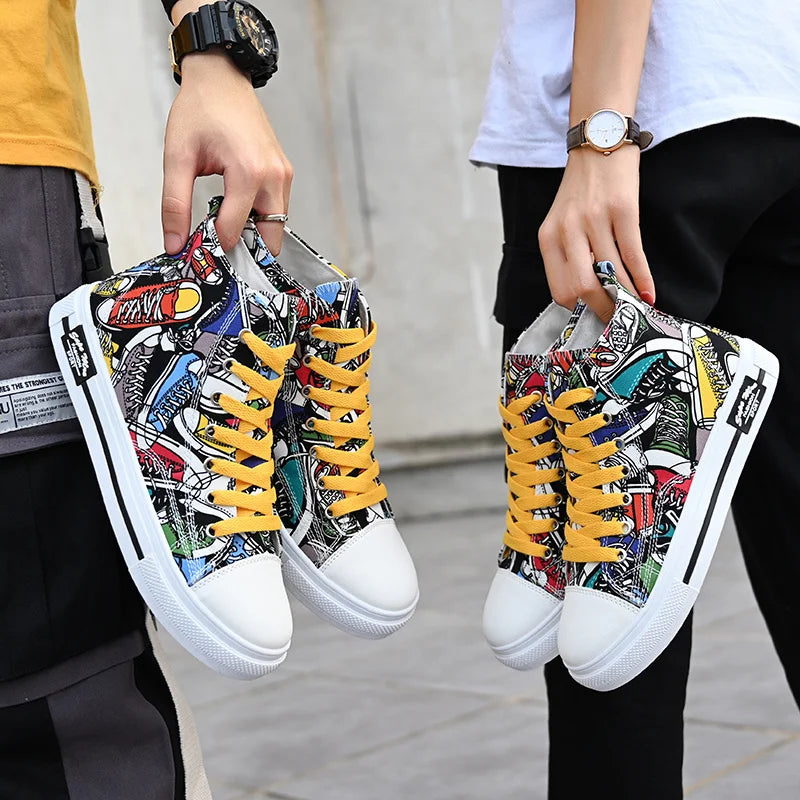 Harajuku Graffiti Print Canvas Sneakers