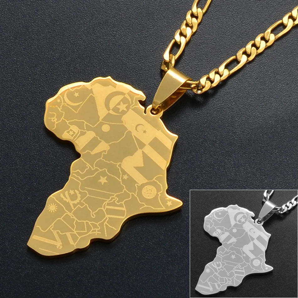 Unisex African Map Pendant & Necklace