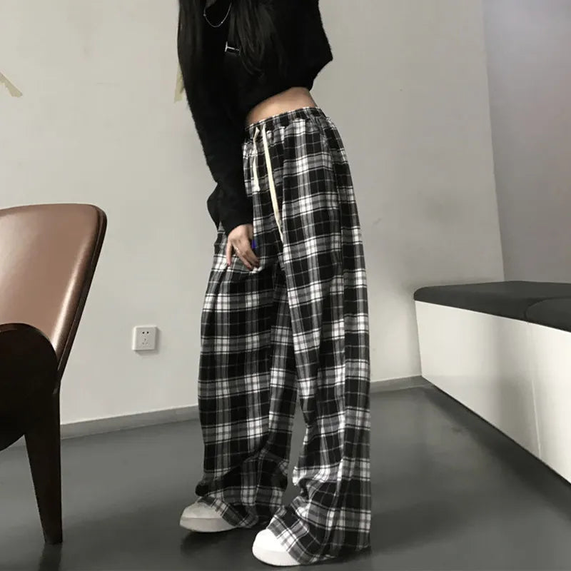 Harajuku Black and White Plaid Pants