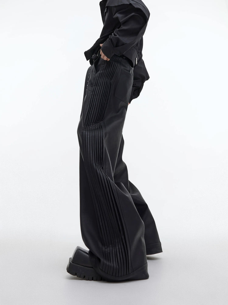 Pleated Leather Pants